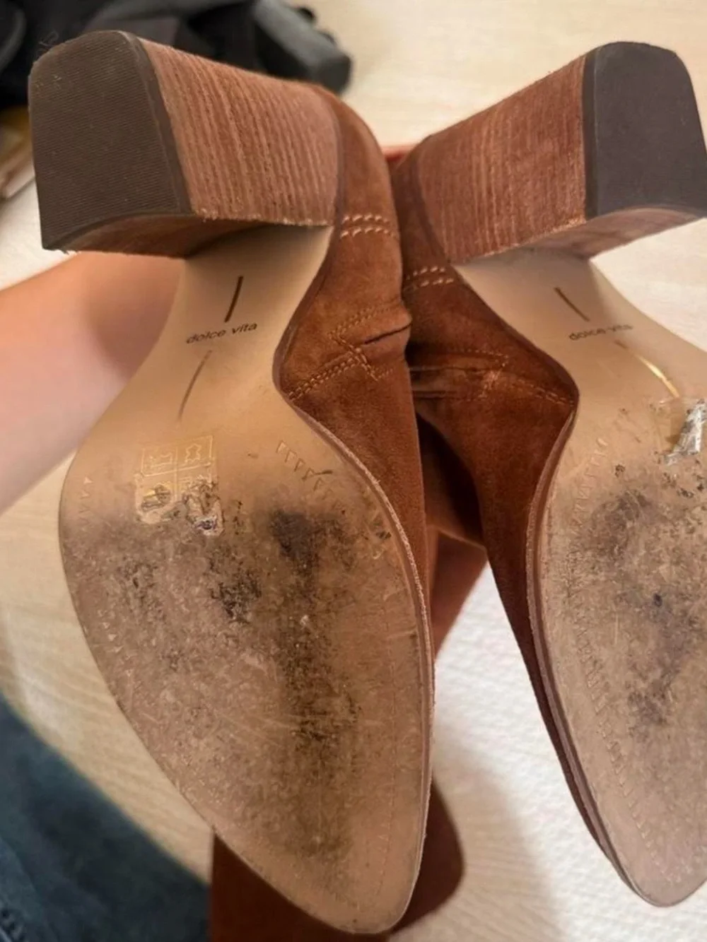 Dolce Vita Chestnut Suede Over-the-Knee Block Heel Boots